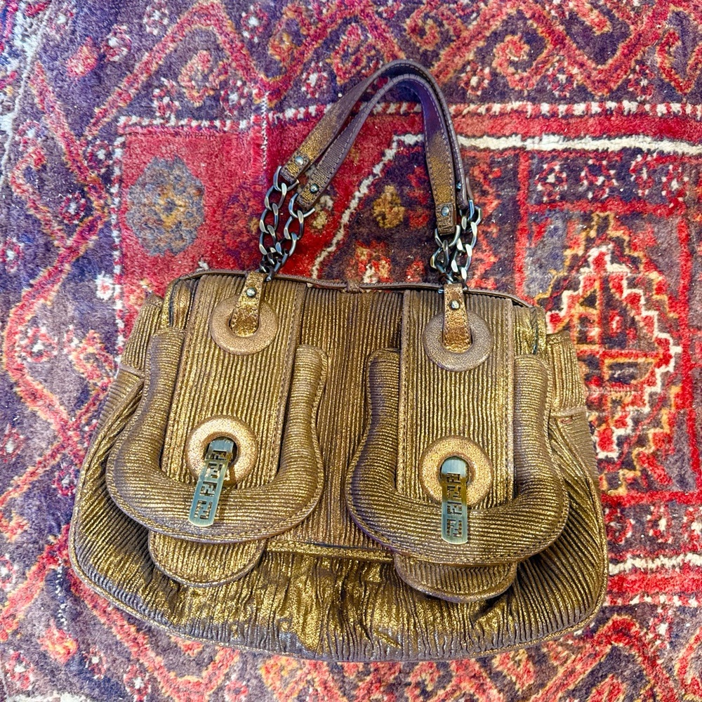 Fendi Brown/Gold Shimmery Buckle Y2K Handbag